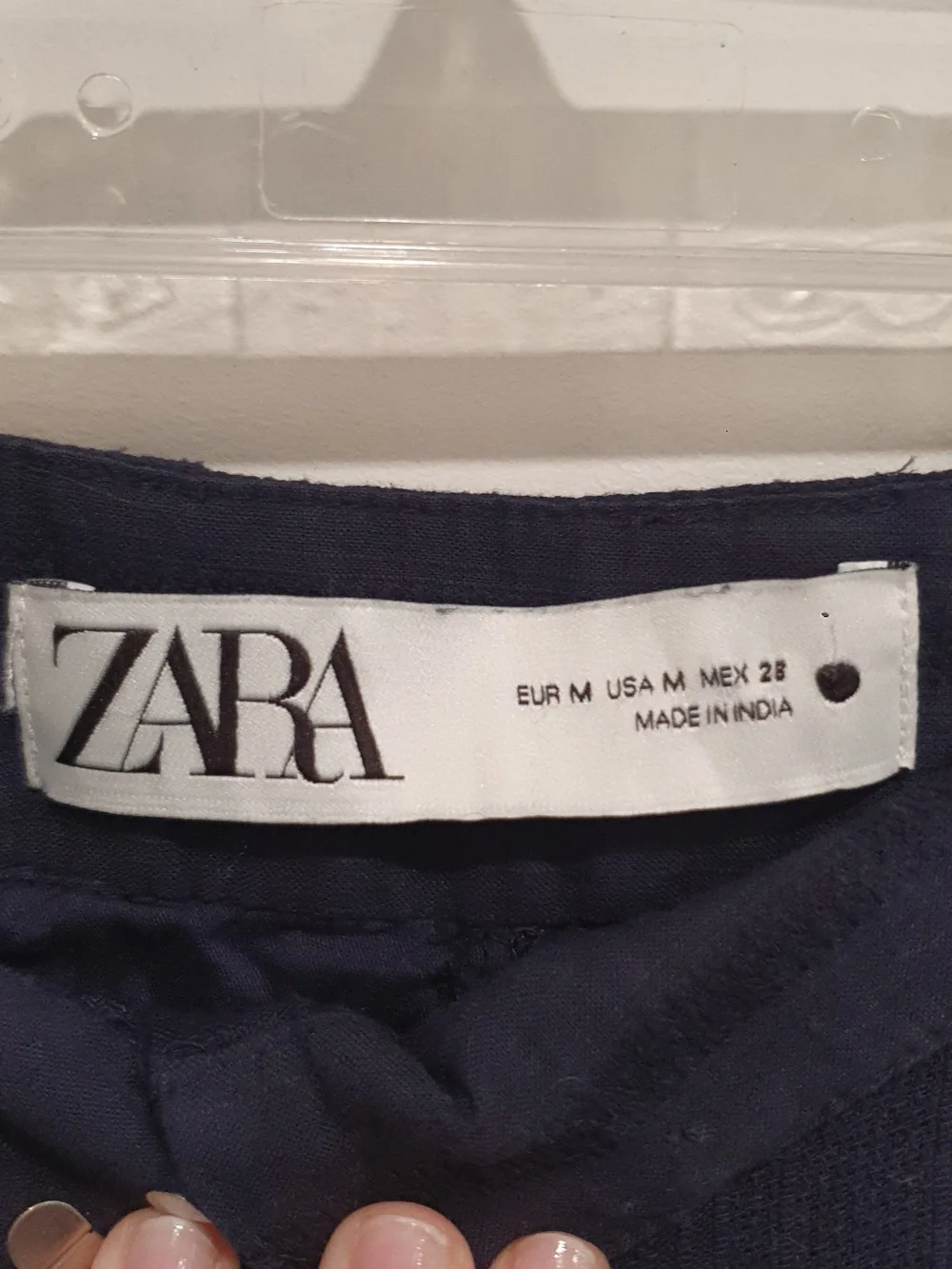 Zara Eyelet Lace Patchwork Navy Blue Embroidered Wide-Leg Pants Size Medium - Picture 9 of 11